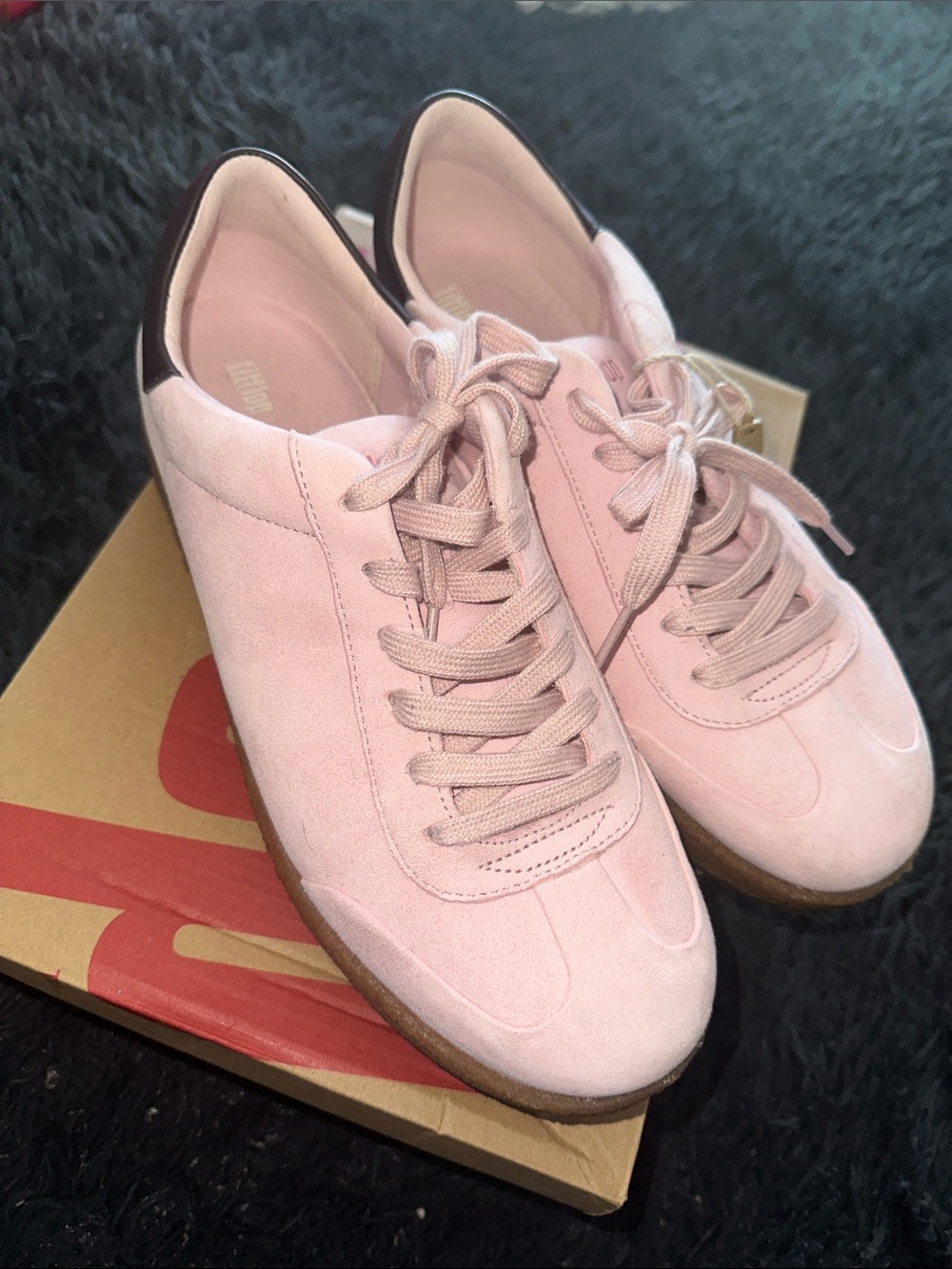 Fitflop Blush Pink Suede Lace-Up Sneakers with Dark Heel Trim